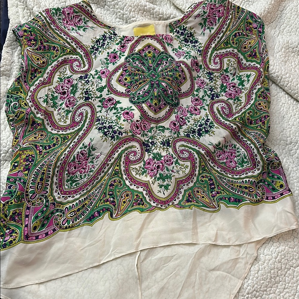 EUC Maeve Graphic Green and Pink Sleeveless Blouse